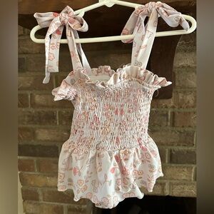 Charming Mary Smocked Floral One Piece Swimsuit Tie Shoulder Baby Girl Pink
